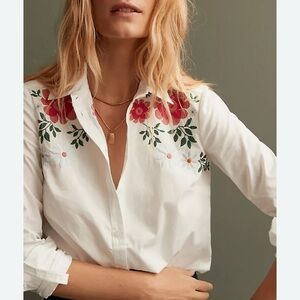Anthropologie | NWT - Maeve - Floral Embroidered Button Down - Size 0